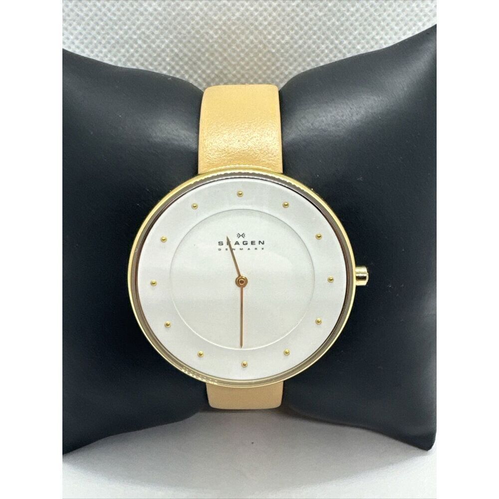 Skagen Gitte PRSK1035 Women's Beige Leather Analog Dial Quartz Wristwatch AEA312